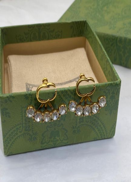 

double letter fan shaped earrings charm women diamond ear hoops clear rhinestone eardrops with box8236400, Golden