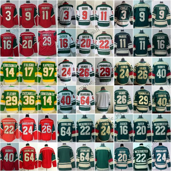 

2000-2009 vintage college hockey jerseys charlie coyle mikko koivu zach parise eric staal jason zucker mats zuccarello ryan suter mikael gra, Black