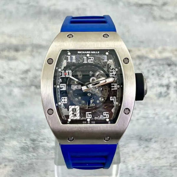 

richardmille mechanical wrist watch swiss watch sport wristwatch richardmiller rm rm010 titanium metal barrel type hollow out dial used luxu