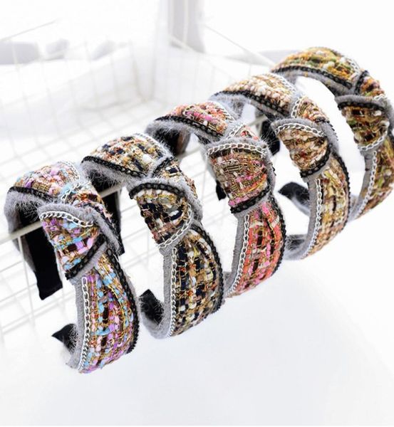 

new fashion women hairband wool fabric inlaid metal chain headband center knot turban hair hoop whole4540552, Silver