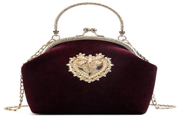 

evening bags 2021 femme retro velvet pearl handbag vintage velour heart design bag wedding party bride clutch badge purse8544167
