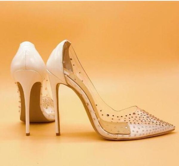 

real po fashion women crystals pvc high heels party large size white gold silver wedding shoes stiletto high heels pumps 18054701, Black