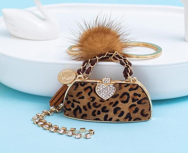

fashion leopard print ball handbag keychains charm for women bag pendant luxury key rings car chain cute keyrings9122012, Silver