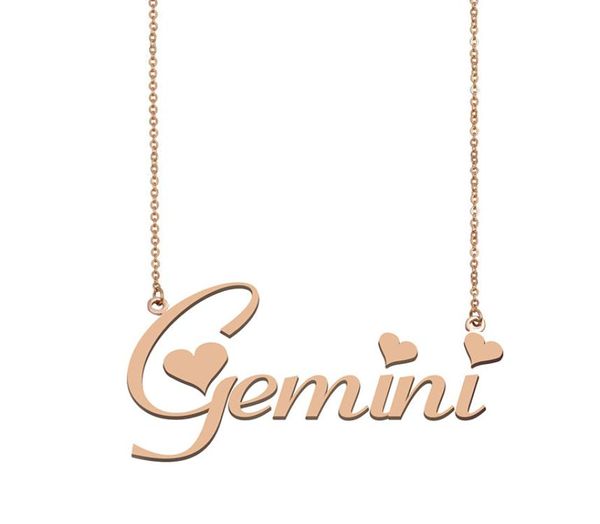 

gemini name necklace pendant for women girls birthday gift custom nameplate kids friends jewelry 18k gold plated stainless st3016771, Silver