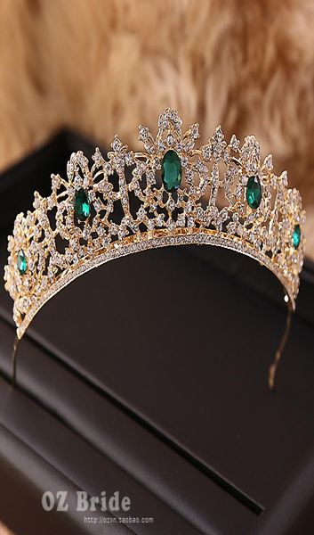 

new flaw green rhinestone golden crown bridal tiara female crown wedding hair accessories y190513028710885, Slivery;golden
