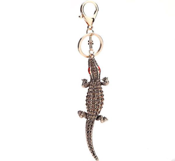 

trendy rhinestone crocodile keychain keyrings crocodile car key chain ring holder women bag pendant alligator keyfob gifts3497947, Silver