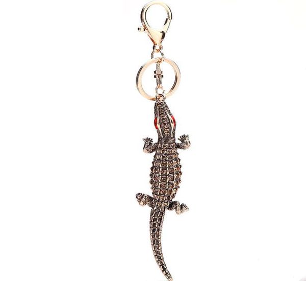 

trendy rhinestone crocodile keychain keyrings crocodile car key chain ring holder women bag pendant alligator keyfob gifts3497947, Silver