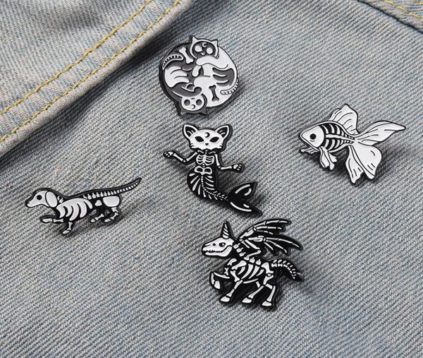 

yin yang cat enamel pins hugging kitties witch cats mermaid dinosaur brooch goth animals lapel pin badges punk jewelry1493252, Gray