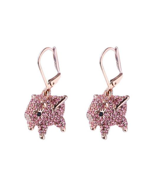 

ks series animal fruit diamond stud owl pineapple piglet dolphin bee color diamond earrings for sweet girl7465368, Golden;silver