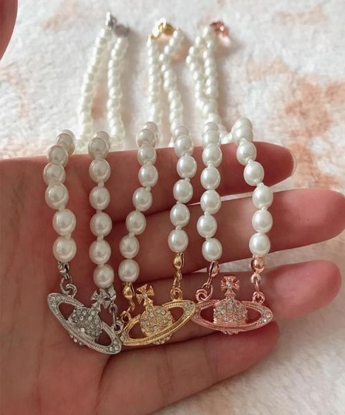 

women short pearl chain satellite necklace rhinestone orb clavicle chain necklace 3 colors jewelry 017001348, Silver