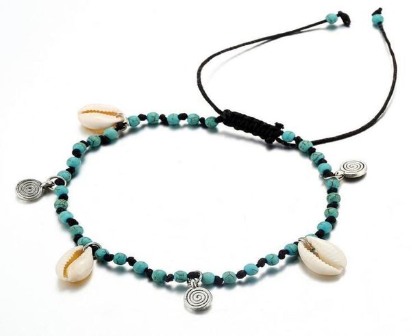 

handmade shell charm anklets chain bracelet sandal summer beach ankle jewelry boho hippy surf foot anklets for women lady gift7095809, Red;blue