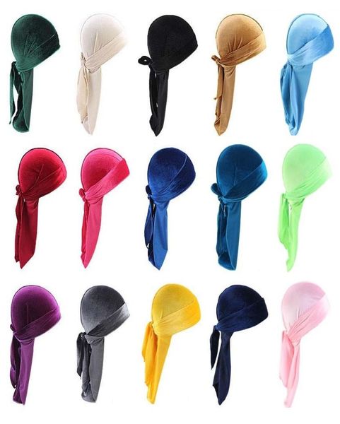 

12 style luxury velvet durags solid color bandana turban hat pirate caps wigs doo durag biker headwear pirate hats4651307, Blue;gray