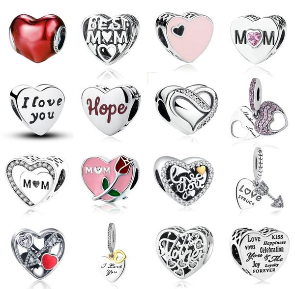 

new 925 sterling silver cross love heart mom charm pink gold enamel bead fits bracelet diy for women jewelry accessories no.0058887032, Bronze;silver