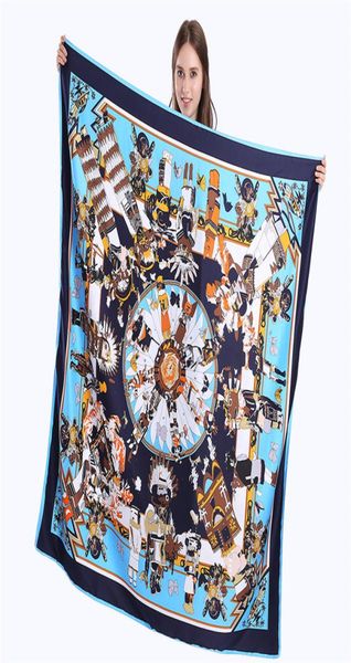 

new twill silk scarf women hobbit printing square scarves fashion wrap female foulard large hijab shawl neckerchief 130130cm3155870, Blue;gray