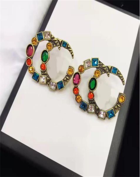 

fashion brand designer earrings aretes orecchini ladies colored gemstone crystal earring6701759, Golden