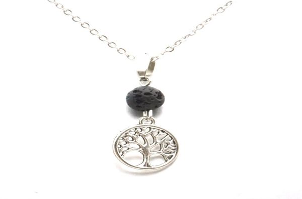 

tree of life charms aromatherapy essential oil diffuser necklace black lava rock stone bead volcano necklaces stainless steel chai3651623, Silver