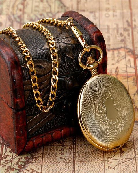 

retro gold pocket watch mechanical hand wind luxury antique shield design for men and women fob pendant chain timepiece gift3373983, Slivery;golden