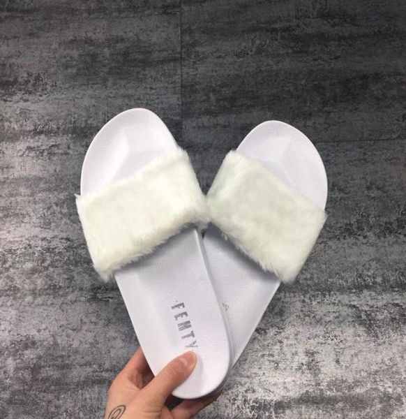 

rihanna leadcat fenty slipper faux fur burgundy slide slippers ladies indoor purple pink grey sandals2419851, Black