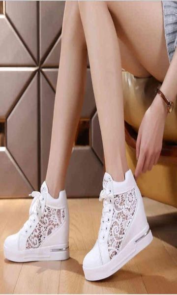 

women wedge platform sneakers rubber brogue leather high heels lace up shoes pointed toe height increasing creepers white silver3523425, Black