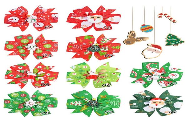 

3 inch baby girl hair clips bows children grosgrain ribbon bows with clip pinwheel hair clips christmas snowman snowflake cartoon 5691986, Golden;silver