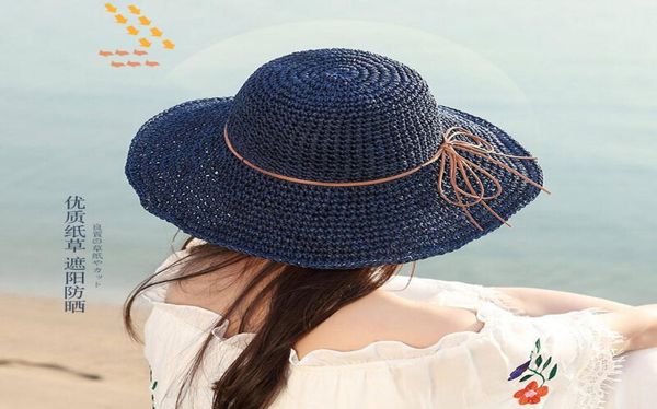 

20ss collapsible straw caps holiday beach hat womens wide brim hats sun hat tide fisherman hats 3 colors7028051, Blue;gray