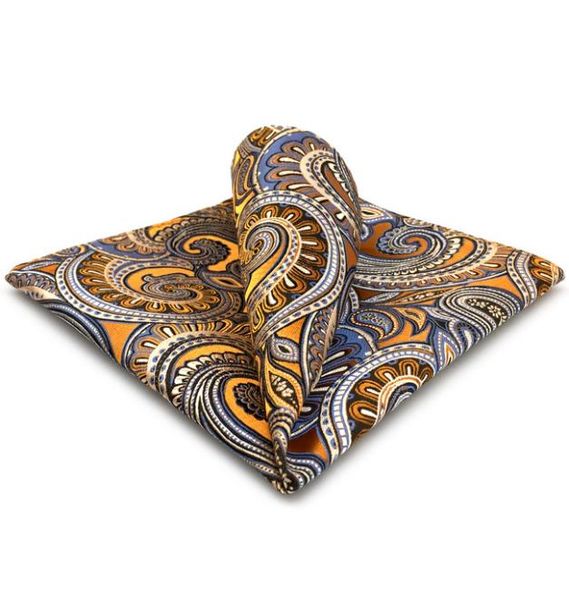 

kh6 paisley floral gold yellow blue handkerchief mens ties jacquard woven pocket square suit gift1226072, Blue;white