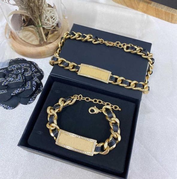 

2021 brand fashion jewelry set women thick chain party light gold color crystal choker bracelet c name letter black leather1820578, Silver