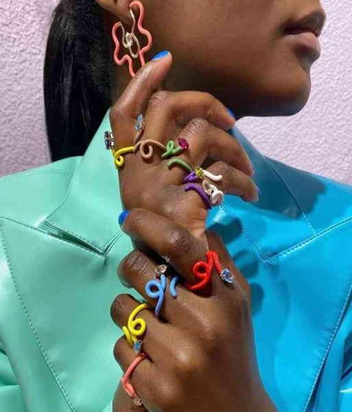 

rainbow neon enamel open adjusted wrap band finger women rings7155157, Golden;silver