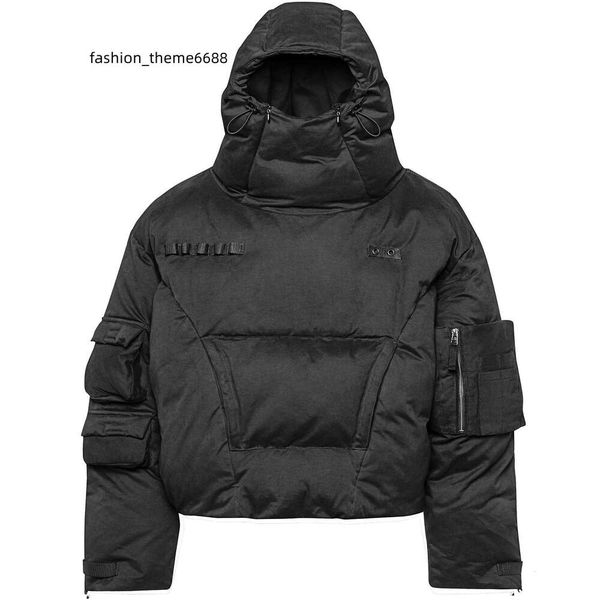 

custom streetwear men's down coat pullover blank cargo pockets black lightweight bubble winter goose down puffer jacket for men