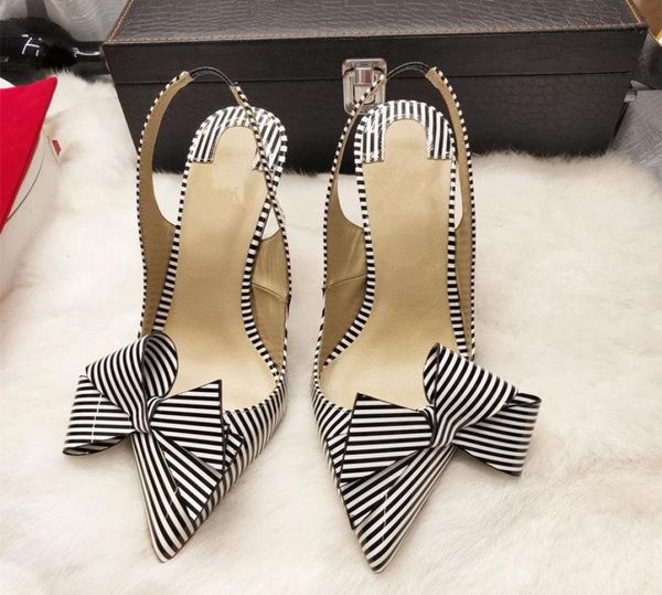 

designers fashion women shoes stripe bow slingback point toe stiletto heel high heels pumps bride wedding shoe brand new4311550, Black