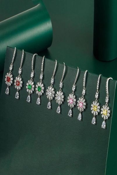 

new dangle chandelier european and american exaggerated allmatch earrings ladies luxury long pink diamond ear hooks party earri5917698, Silver