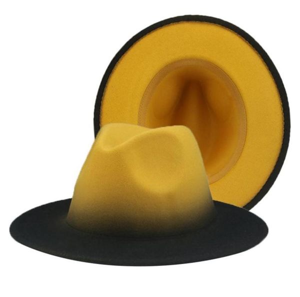 

women hats fedora gradient color patchwork men hats felted black red street casual women new fedora hat sombreros de mujer204o87637279666, Blue;gray