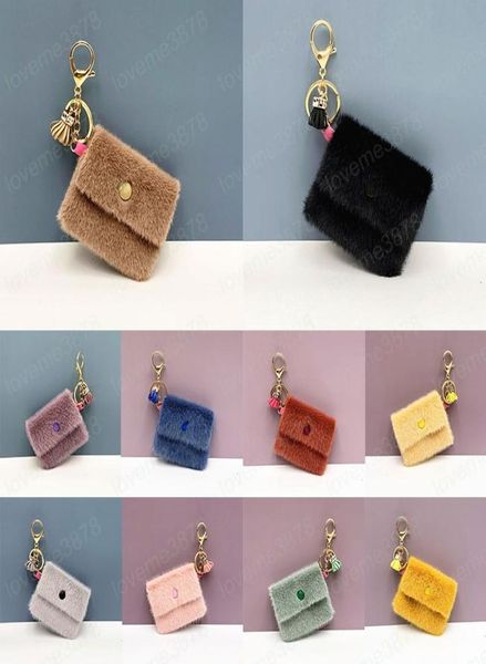 

cute mini coin purse women wallet plush candy color keychain coin key case pendant data cable storage pouch bag accessories4467192, Red;black