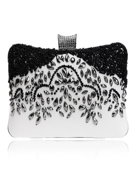 

fashion pu lady beaded handmade evening bags black white color chain day clutches handbags for wedding evening bag3620988