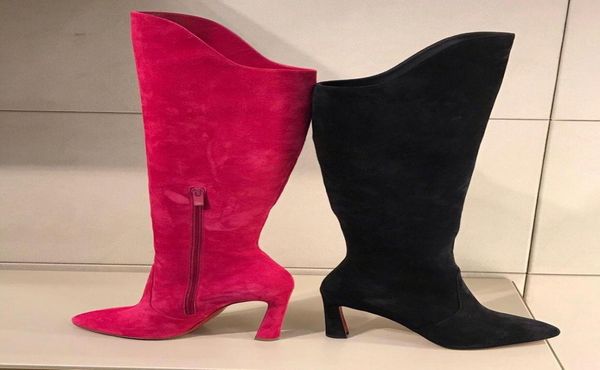 

famous winter women's boots eleonor botta tall boot suede leather highs heels brands lady booties party wedding5186277, Black