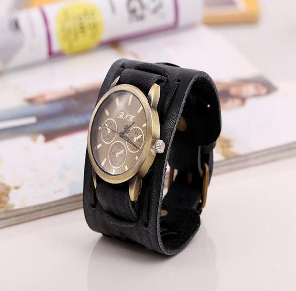 

2017 new fashion 100 genuine leather bracelet watch men watch personalized retro leather bracelet watch2307578, Slivery;black