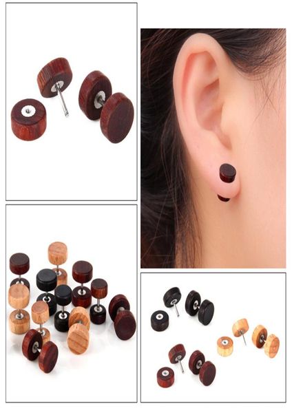 

1 pc fashion natural wooden ear studs earnings for women men wood round dumbbell piercing punk earrings stud4039286, Slivery;golden