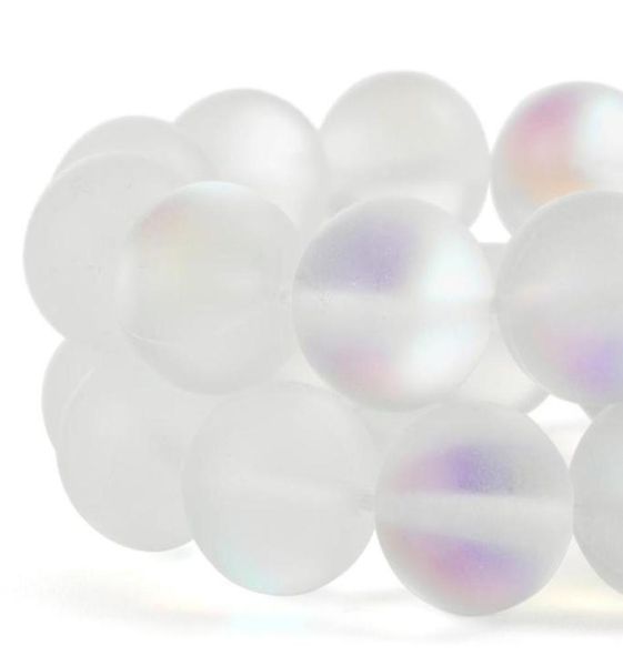 

round matte moonstone beads spectrolite ab frosted white crystal glass aura loose beads for jewelry making 1 strand 15 inches 61221680604