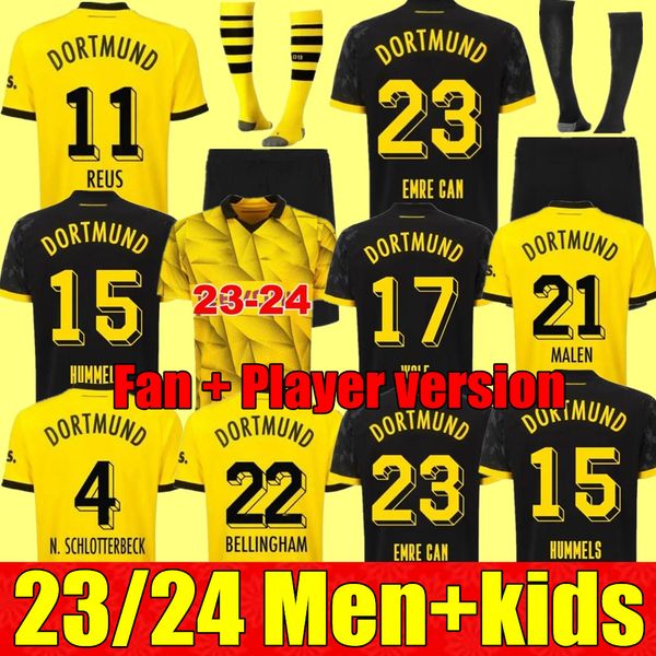 

haller soccer jerseys 22 23 24 football shirt reus reyna dortmund neongelb bellingham hummels brandt witsel men kids kit maillot de foot 202, Black;yellow