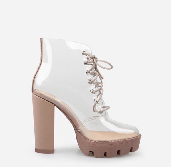 

new summer transparent rain boots square heels round toe waterproof platform thick with matching high heel laceup boots2076350, Black