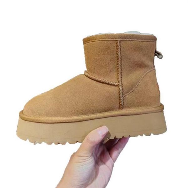 

ultra mini boot designer woman platform snow boots australia fur warm shoes real leather chestnut ankle fluffy booties for women10228b, Black