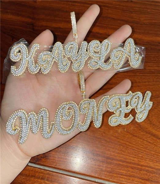 

yellow white gold plated iced out bling cz cursive letters custom name pendant necklace jewelry for men women with 3mm 24inch rope3652146, Silver