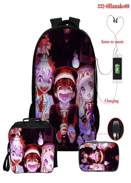 

anime backpack bag usb charging toilet bound hanako kun school bag mochila escolar 3pcsset school bag with pen lunch bags4057807