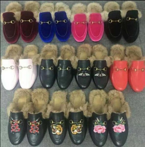 

new designer fashion women princetown gladiesenuine leather loafers fur muller slipper with buckle casual fur mules flats9750180, Black