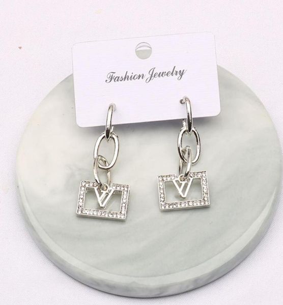 

2colors designer earrings ear stud 18k gold plated designers brand letters fashion women crystal rhinestone earring wedding party 2323879, Golden;silver
