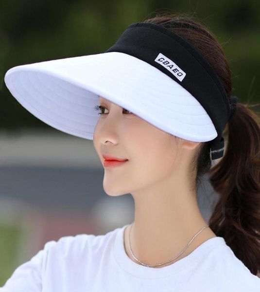 

1pcs summer women sun hats packable visor whole empty with big heads wide brim beach hat uv protection female cap4375118, Blue;gray