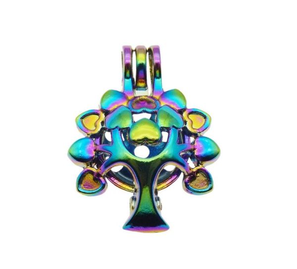 

10pcs rainbow color life tree pearl cage beads cagelocket pendant essential oil diffuser diy jewelry locket for oysterpearls6767732, Silver