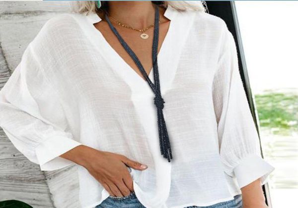 

handmade string multilayer colorful rice beads long necklace crystal tassel sweater chain bohemian style clothing5039957, Silver