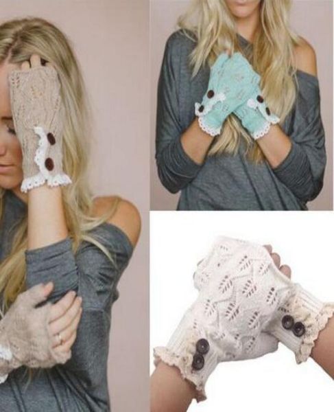 

2017 western style christmas women girls solid lace button knitted leaf lace fingerless gloves arm warmer to1318786566, Blue;gray