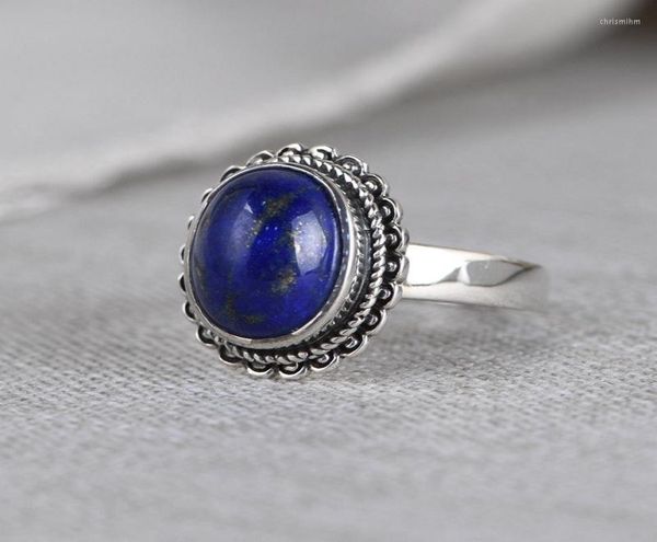 

cluster rings fnj 925 silver lapis lazuli real original s925 solid prue ring for women jewelry vintage oval flower6429254, Golden;silver